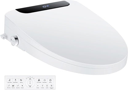 Bidet Toilet Seat, Elongated, Electric, Warm Water, Air Dryer, Heated Seat and Slow Close Lid, Front and Rear Wash, Night light, Wireless Remote, Black,102 (Elongated)