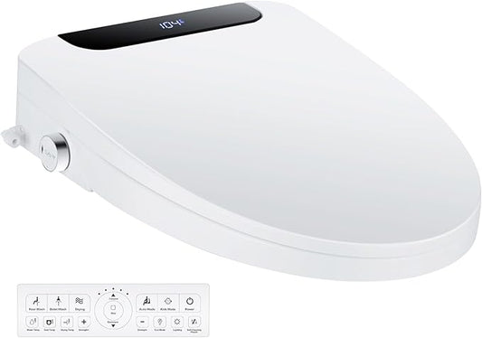Bidet Toilet Seat, Elongated, Electric, Warm Water, Air Dryer, Heated Seat and Slow Close Lid, Front and Rear Wash, Night light, Wireless Remote, Black,102 (Elongated)