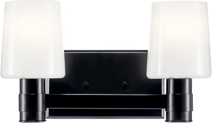 Kichler Adani 2-Light Vanity, Modern Light with Opal Glass in Black, Bathroom or Powder Room (8.25" x 14.5"), 55175BK