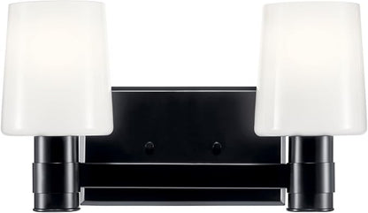 Kichler Adani 2-Light Vanity, Modern Light with Opal Glass in Black, Bathroom or Powder Room (8.25" x 14.5"), 55175BK