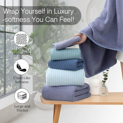 18 Piece Family Bath Towel Set Include 6 Bath Towels,6 Hand Towels and 6 Washcloths Soft Bathroom Towel with Hanging Loops,Highly Absorbent Quick Dry Towels Set for Bathroom,Hotel and Spa-Violet
