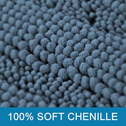 H.VERSAILTEX Bath Rugs for Bathroom Washable Non Slip Extra Thick Chenille Striped Bath Mat Rug Runners 47" x 17" Absorbent Fluffy Soft Shaggy Mats Plush Area Carpet for Bath Room, Tub - Stone Blue