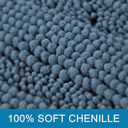 H.VERSAILTEX Bath Rugs for Bathroom Washable Non Slip Extra Thick Chenille Striped Bath Mat Rug Runners 47" x 17" Absorbent Fluffy Soft Shaggy Mats Plush Area Carpet for Bath Room, Tub - Stone Blue