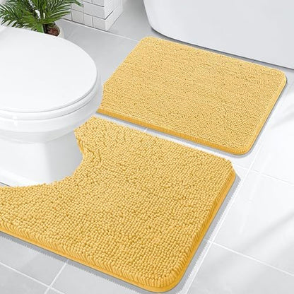 OLANLY Chenille Bathroom Rugs Mats Sets 2 Piece, 24"x16"+24"x20", Yellow