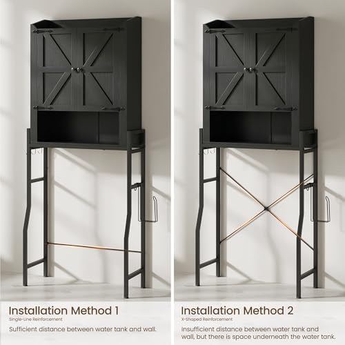 Memobarco Over The Toilet Storage Cabinet with 2-Door & Metal Stand, Black
