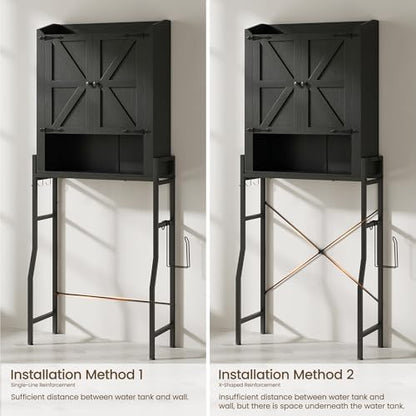 Memobarco Over The Toilet Storage Cabinet with 2-Door & Metal Stand, Black