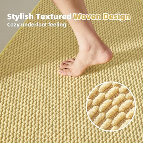 TYUU Bathroom Rugs Non Slip Washable, Super Absorbent Thin Bath Mat Quick Dry Low Pile Bathroom Rug, Yellow 24"x47"
