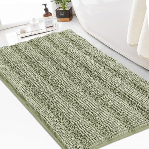 Turquoize Bathroom Rug 24"x36", Absorbent Chenille Bath Rug, Eucalyptus