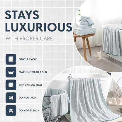 8-Piece Premium Towel Set for Bathroom|2 Oversized Large Bath Sheet,2 Hand Towels,4 Washcloths|Soft Cozy Highly Absorbent Fast Dry Microfiber Shower Towel Set for Hotel Bathroom Essentials,Lake Blue