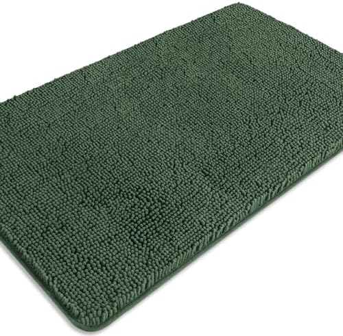 Hunter Green Bathroom Rugs – Absorbent and Washable Bath Mat, Non-Slip, Thick Soft Chenille Bath Rugs for Bathroom Floor, Shower, Sink - 26" x 44"