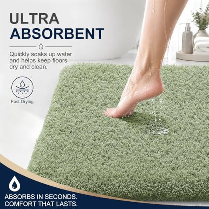 OLANLY Microfiber Bathroom Runner Rugs 59x20, Soft Bath Mat, Sage Green