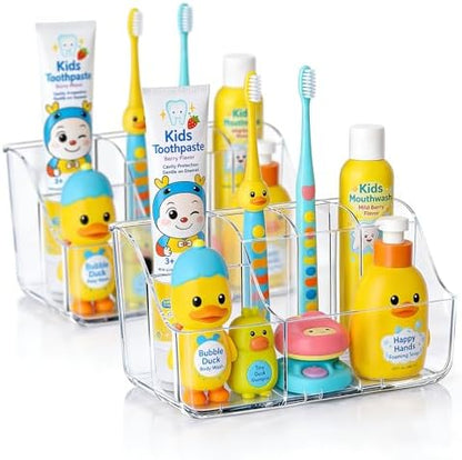 Sotfamily Clear Kids Toothbrush Holders for Bathrooms, 2-Pack(No-Drill)