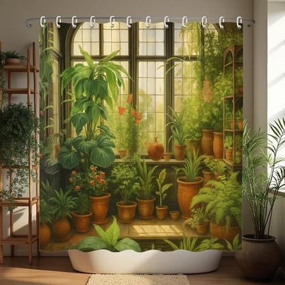 Botanical Greenhouse Garden Plant Scenic Shower Curtain 72x72 Inches