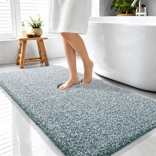 OLANLY Microfiber Soft Bathroom Rugs Mats 44x24, Blackish Green and White
