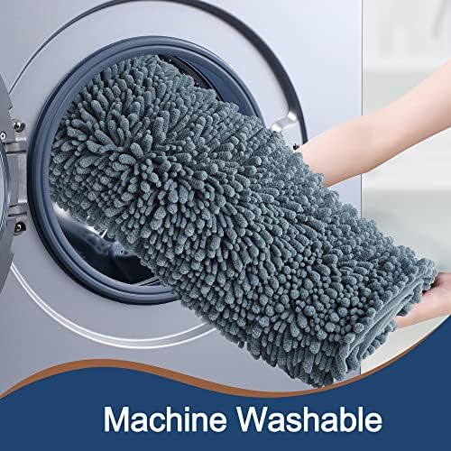 Luxury Chenille Dusty Blue Bathroom Rugs Sets 2 Piece, Thickened Hot Melt Rubber Bottom Bath Mats for Bathroom Non Slip,Bath Rugs Quick Dry Machine Washable for Shower Mat (47"x17"+17"x24")