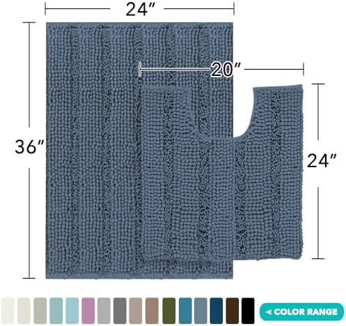 2-Piece Bathroom Rug Set with U-Shaped Mat, Absorbent Chenille, Blue Indigo
