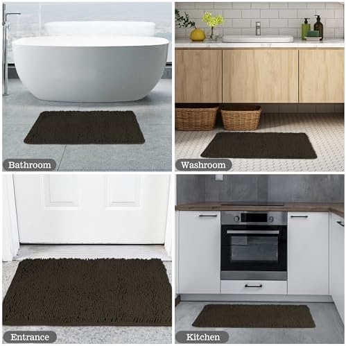 Yeaban Chocolate Brown Bathroom Rug 26"x44", Non-Slip Rubber Backing