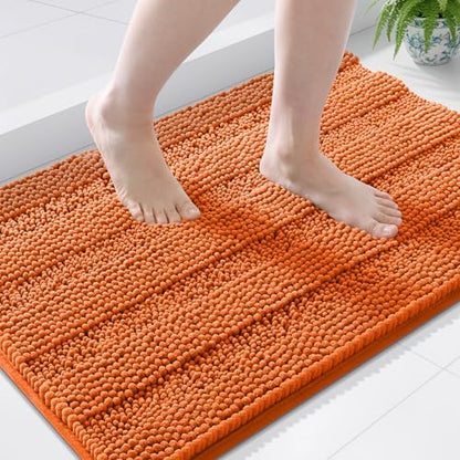 Grandaily Chenille Striped Bathroom Rugs 44x24, Extra Thick and Soft Absorbent Bath Mats, Rubber Backing, Plush Shaggy Shower Carpet, Machine Wash Dry, Bath Rug for Bathroom, Clay