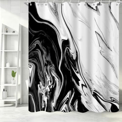 Black Marble Shower Curtain Modern Abstract Luxury Fluid Ink Texture Watercolor Bathroom Curtain Set with Hooks Soft and Lightweight Waterproof Fabric Machine Washable 72" Wx72 L