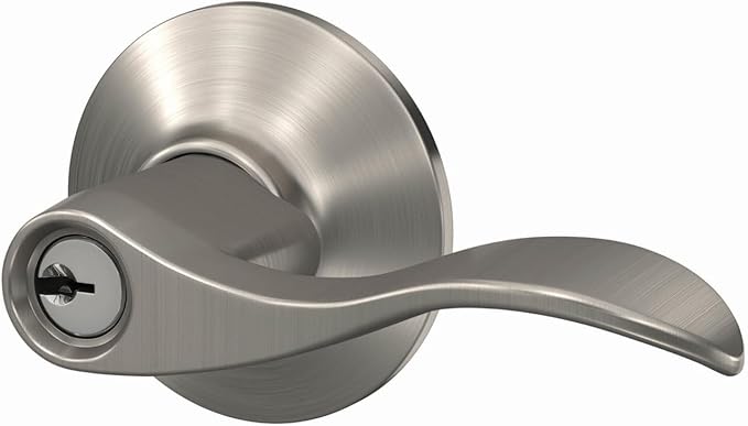 Schlage F51A ACC 619 Accent Door Lever, Keyed Entry Lock, Satin Nickel