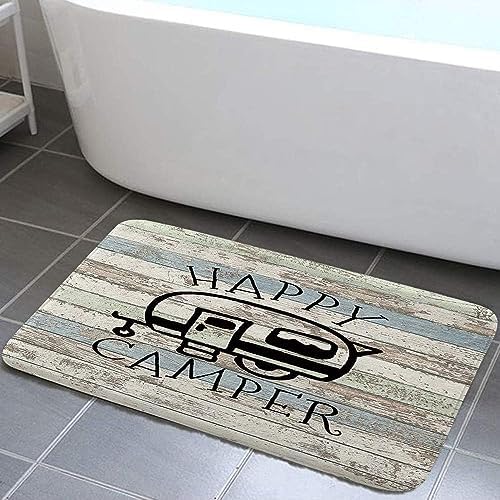 JAWO Happy Campers Shower Curtain Retro Rustic Wood Neutral Color for Travel Trailer Camping Theme Motor RV Bathroom Stall Shower Curtain Set, Waterproof Fabric Shower Cutain, Hooks Include 36X72