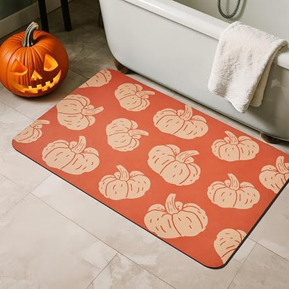 TYUU Thin Halloween Bath Mat, Non-Slip Washable, 24x36 Orange Pumpkins
