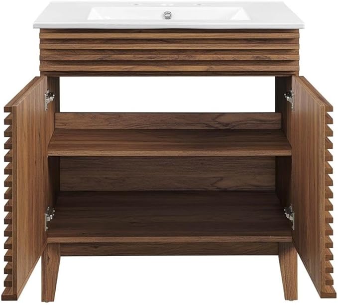 Modway Render 30" Bathroom Vanity with Sink in Walnut White