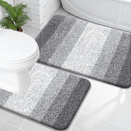 OLANLY Micorfiber Bathroom Rug Set 2 Piece, 36"x24"+U-Shaped 24"x20"