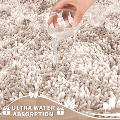Yimobra Toilet Rugs U Shaped Washable, Extra Thick Soft Absorbent Chenille Contour Bathroom Rugs for Toilet 24x20 Inch, Quick Dry Non Slip Toilet Mat for Bath Floor, Khaki