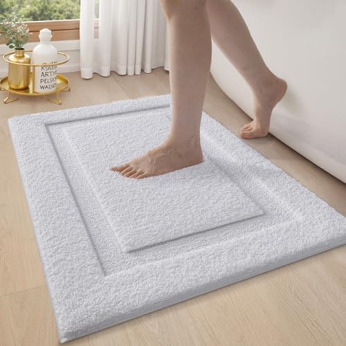 LUMI Ultra Soft Bathroom Rugs Absorbent, Non Slip Bath Mat 20x32, White