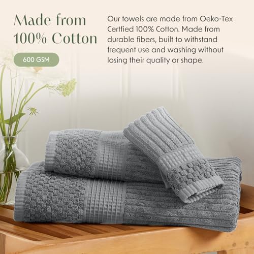 Springtree Home 100% Cotton Bath Towel Set | 4-Pack | Textured | Grey