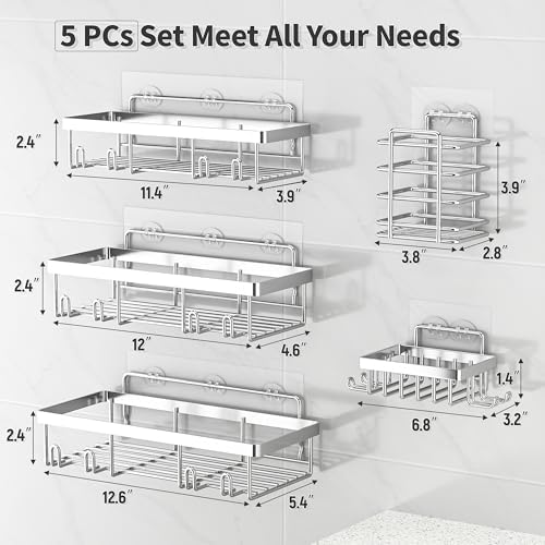 Liuoud 5 Pack Shower Caddy for Inside Shower, Silver Bathroom Storage Decor