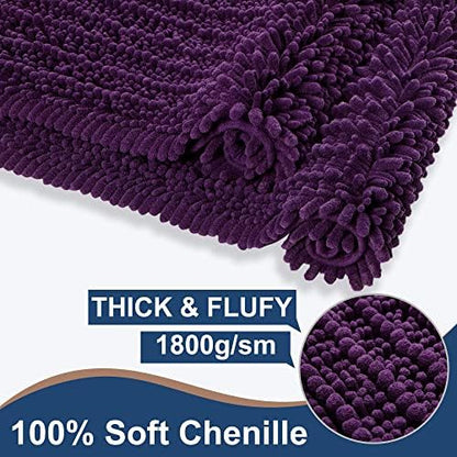 Luxury Chenille Plum Bathroom Rugs Sets 2 Piece, Thickened Hot Melt Rubber Bottom Bath Mats for Bathroom Non Slip,Bath Rugs Quick Dry Machine Washable for Shower Mat (47"x17"+17"x24")