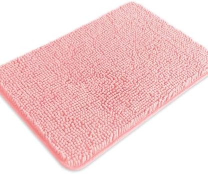 Pink Bathroom Rugs – Absorbent and Washable Bath Mat, Non-Slip, Thick Soft Chenille Bath Rugs for Bathroom Floor, Shower, Sink - 17" x 24"