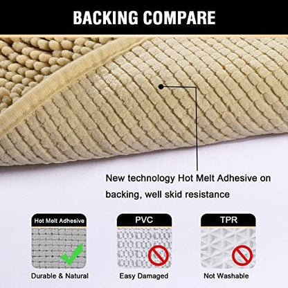 H.VERSAILTEX Bath Mat Bathroom Rug Bath Rugs for Bathroom Non Slip Bath Mats Extra Thick Chenille Rug 17" x 24" Absorbent Soft Shaggy Washable Dry Fast Plush Rugs for Bathtubs - Beige