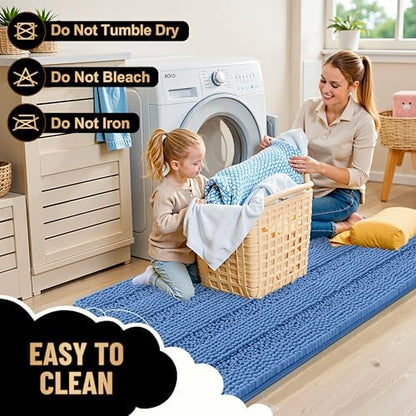 OLANLY Thick Bathroom Rugs 36x24, Soft Chenille Bath Rugs, Cornflower Blue