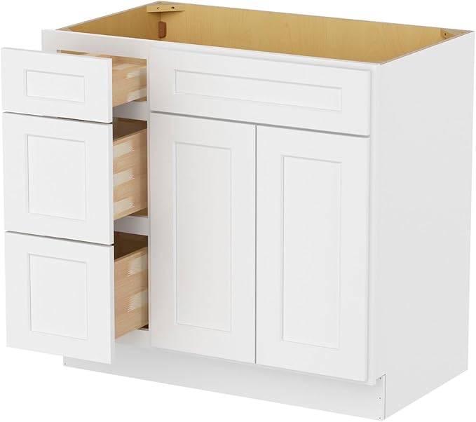 Furinno Shaker Drawers Left Bath Vanity Cabinet Without Top, Ready to Assemble, 21 D x 36 W x 34.5 H, White