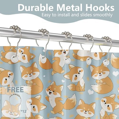 Cute Fox Shower Curtain Kids Toddler Cartoon Animal Shower Curtains for Bathroom Decor, Waterproof Cloth Fabric with Hooks 70" W x 84" L
