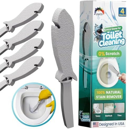 JAVCO Pumice Stone for Cleaning with Handle (4 Pack) – Scrubbing Stone for Porcelain, Ceramic and Tile, Pumiceshark for Toilet Cleaning (4, value pack)