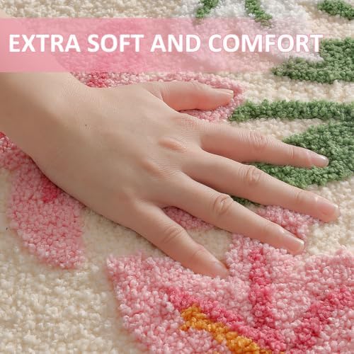 Cloud-Shaped Lily Bath Mat, Soft Non-Slip Fluffy Fresh Flowers Bathroom Rug, Ultra Absorbent Microfiber Shaggy Door Mat, Machine Washable Bath Rug Carpet for Bathtub Bedroom 18x39 Inch (Pink Lily S)