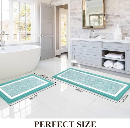 Pauwer Bathroom Rugs Sets 2 Piece, Non Slip Washable Bath Mat, Teal