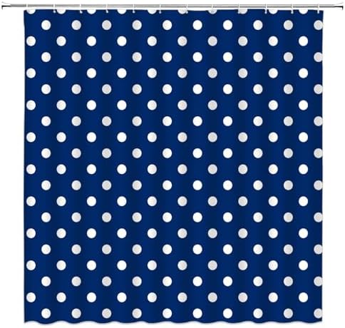 Polka Dot Shower Curtain Blue White Retro Spot Vintage Fabric Decorative Bathroom Curtains with Hooks,70" Wx84 H