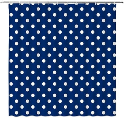 Polka Dot Shower Curtain Blue White Retro Spot Vintage Fabric Decorative Bathroom Curtains with Hooks,70" Wx75 H