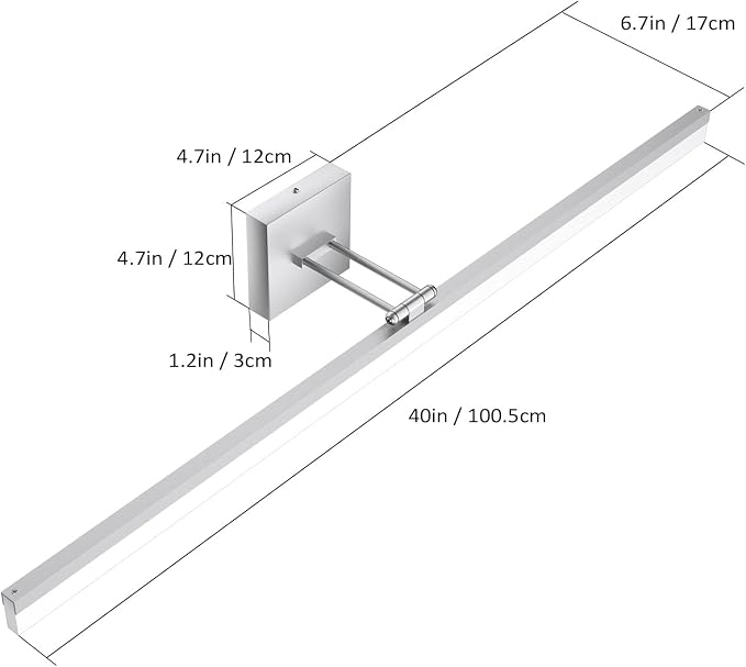 Ralbay 40" Silver Bathroom Vanity Light 24W Adjustable Silver Vanity Lighting Modern LED Bathroom Vanity Light Fixtures Over Mirror (6000K Cool White Light)