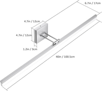Ralbay 40" Silver Bathroom Vanity Light 24W Adjustable Silver Vanity Lighting Modern LED Bathroom Vanity Light Fixtures Over Mirror (6000K Cool White Light)