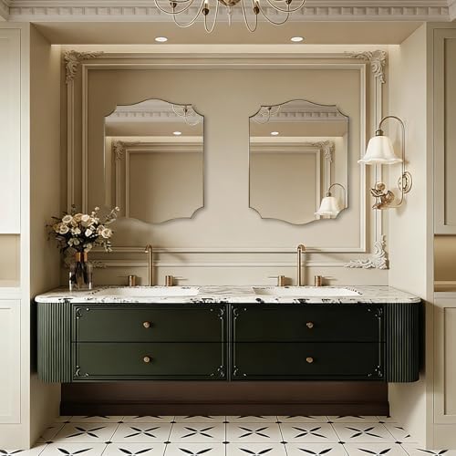 ANDY STAR 24"x30" Vanity Mirror, Gold Bathroom Mirror for Over Sink, Champagne Bronze Mirror in Rustproof Stainless Steel Frame, Elegant Curved Scallop Design, Ideal for Bathroom, Powder Room
