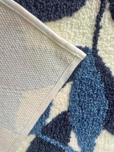 Blue Leaves Bath Mats Bathroom Rugs Non-Slip Soft Microfiber Absorbent Machine Washable Entrance Doormat Boho Carpet for Bathroom Floor Tub Shower 17.5 X 25.5 Inches