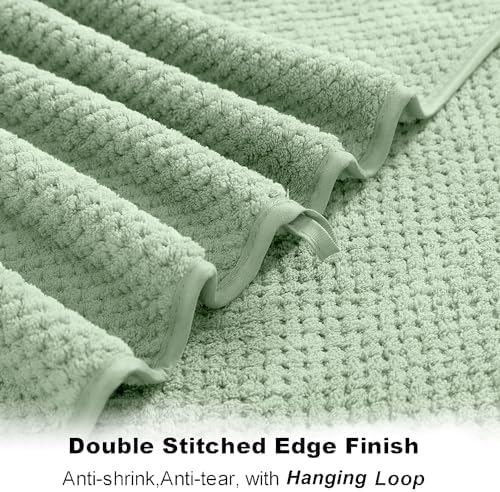 8-Piece Bath Towel Set, 2 Extra Large Bath Towel Sheets, 2 Hand Towels and 4 Washcloths - Highly Absorbent Quick Dry Polyester,Ultra Soft Towel Set for Bathroom, Waffle Weave Design, Pack of 8, Green