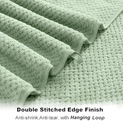 8-Piece Bath Towel Set, 2 Extra Large Bath Towel Sheets, 2 Hand Towels and 4 Washcloths - Highly Absorbent Quick Dry Polyester,Ultra Soft Towel Set for Bathroom, Waffle Weave Design, Pack of 8, Green