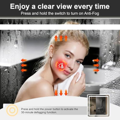 30x40 LED Bathroom Mirror with Lights, Lighted Vanity Mirror for Wall